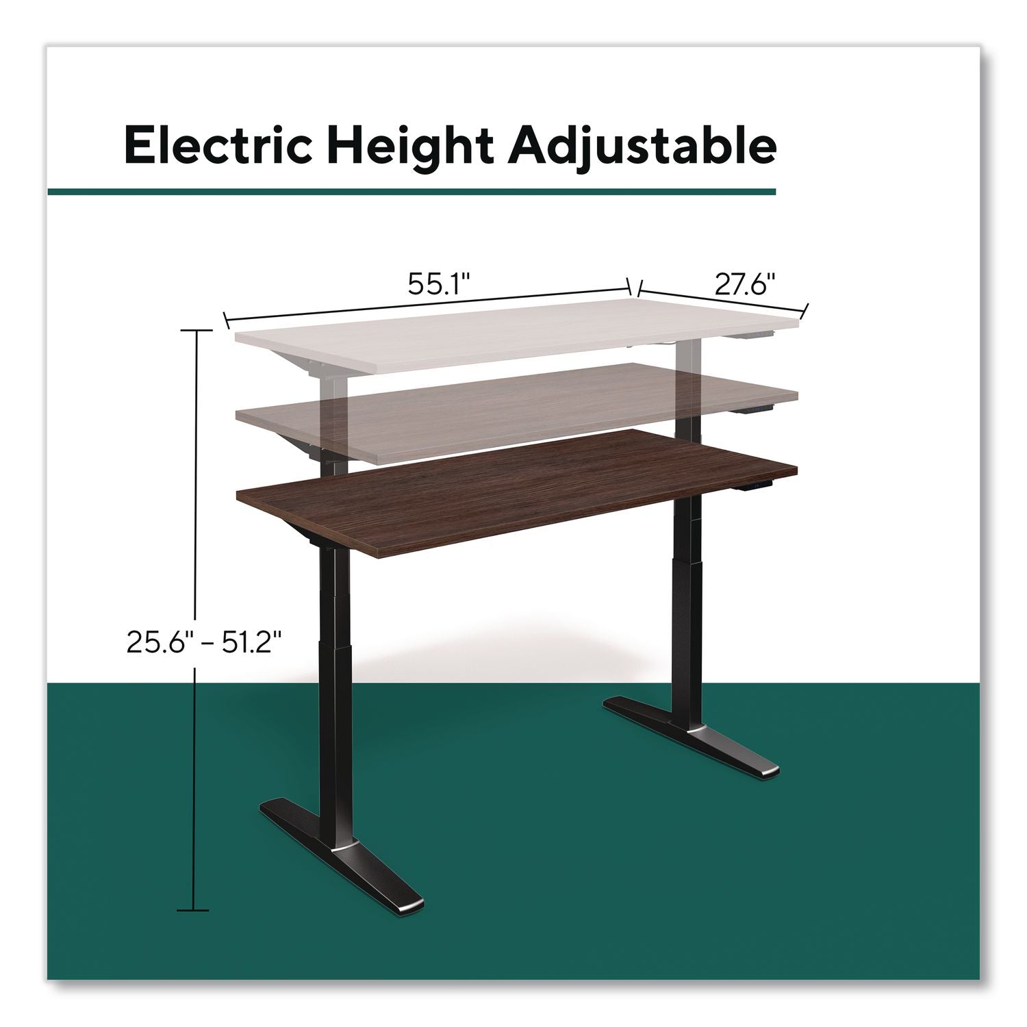 Electric Adjustable Standing Desk With Micro Movements, 55.1" X 27.6" X 25.6" To 51.2", Espresso/Gray