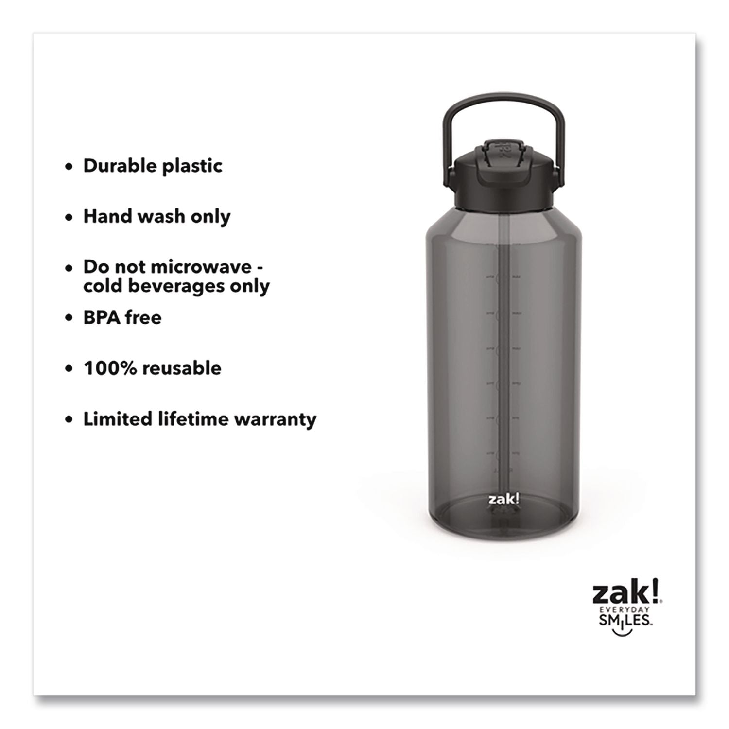 Liberty Plastic Water Bottle, 64 Oz, Ebony