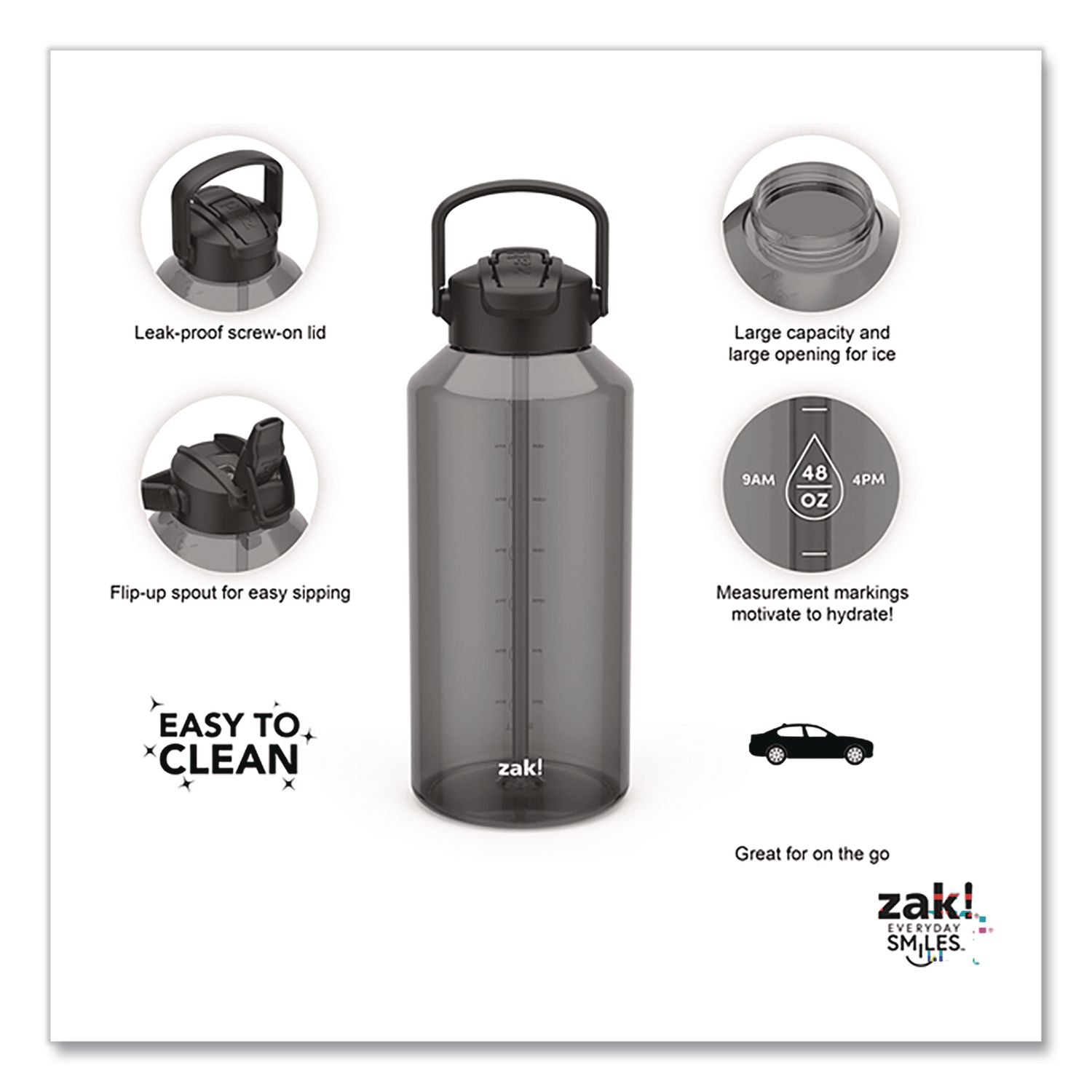 Liberty Plastic Water Bottle, 64 Oz, Ebony