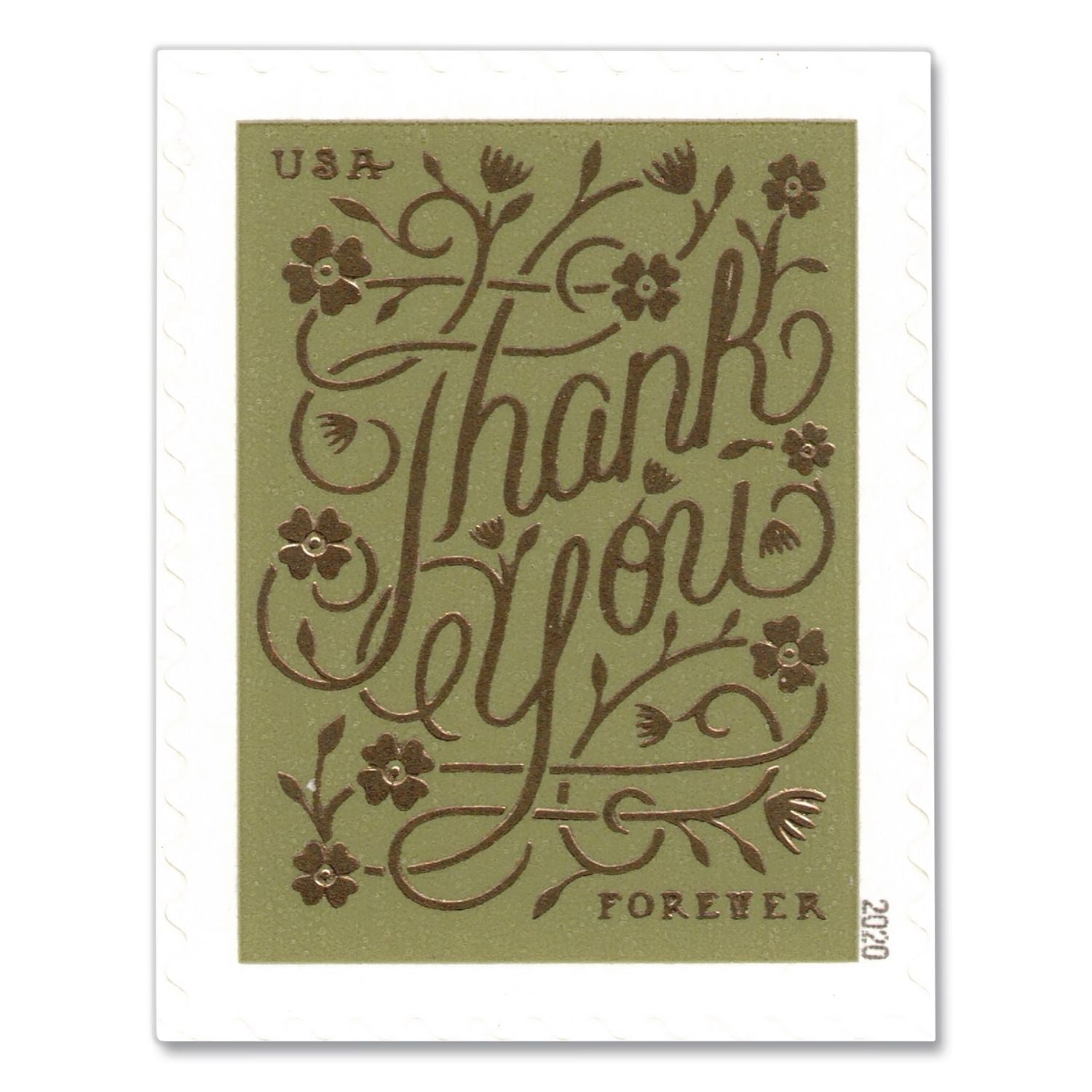 1 Oz First-Class Forever Stamps, Thank You, 20/Pack