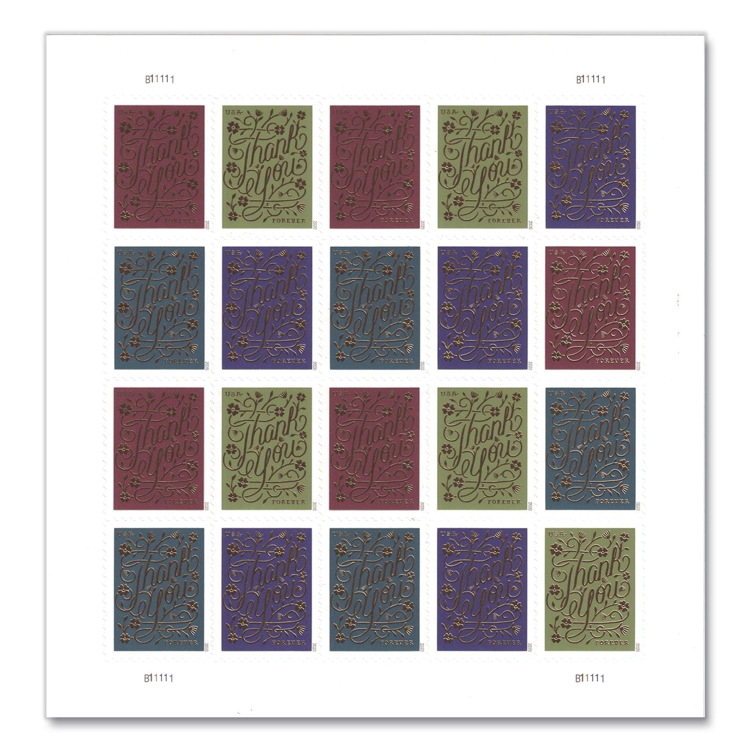 1 Oz First-Class Forever Stamps, Thank You, 20/Pack