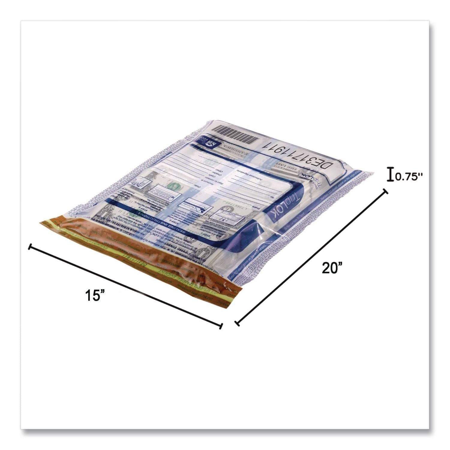Deposit Bag, Plastic, 15" X 20", Clear, 50/Pack