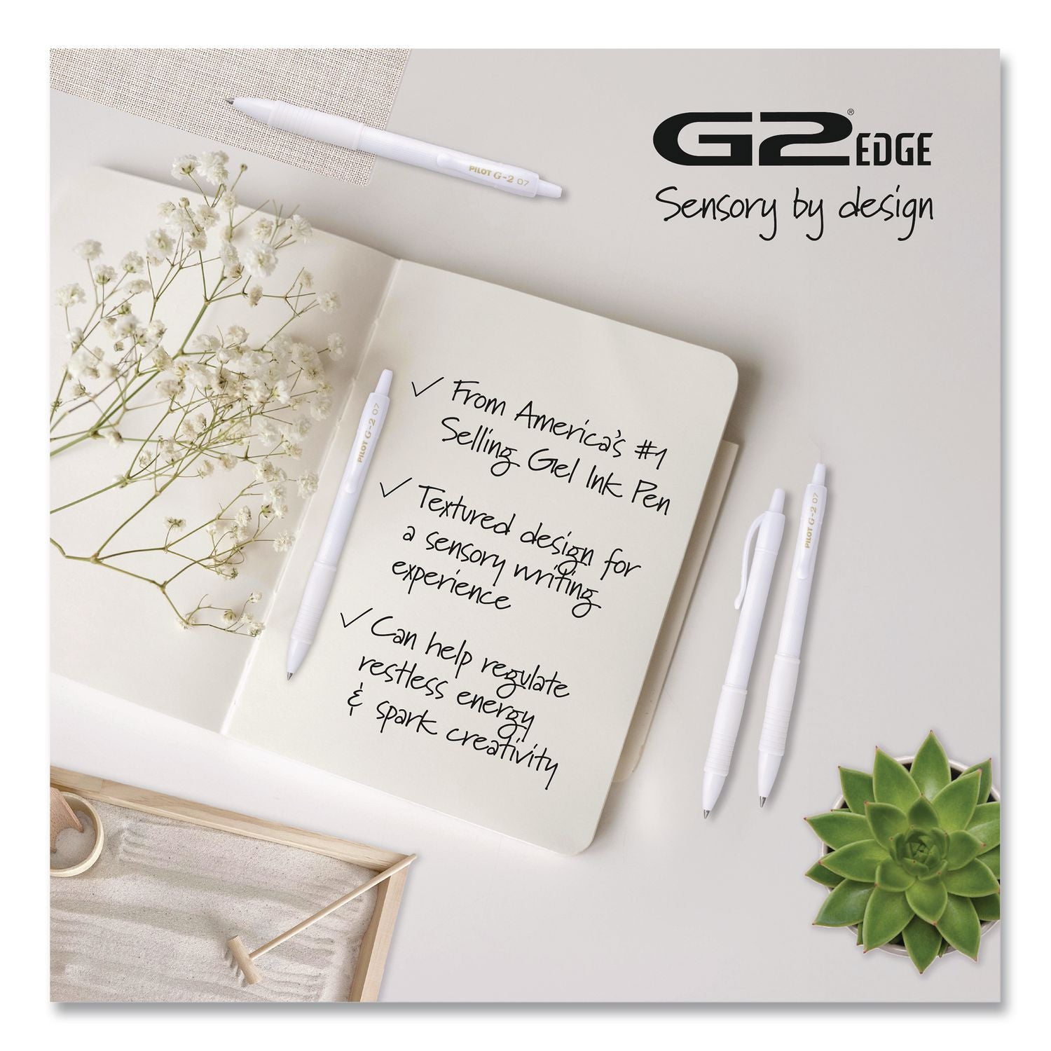 G2 Edge Premium Gel Pen, Retractable, Fine 0.7 Mm, Black Ink, White Barrel, 36/Pack