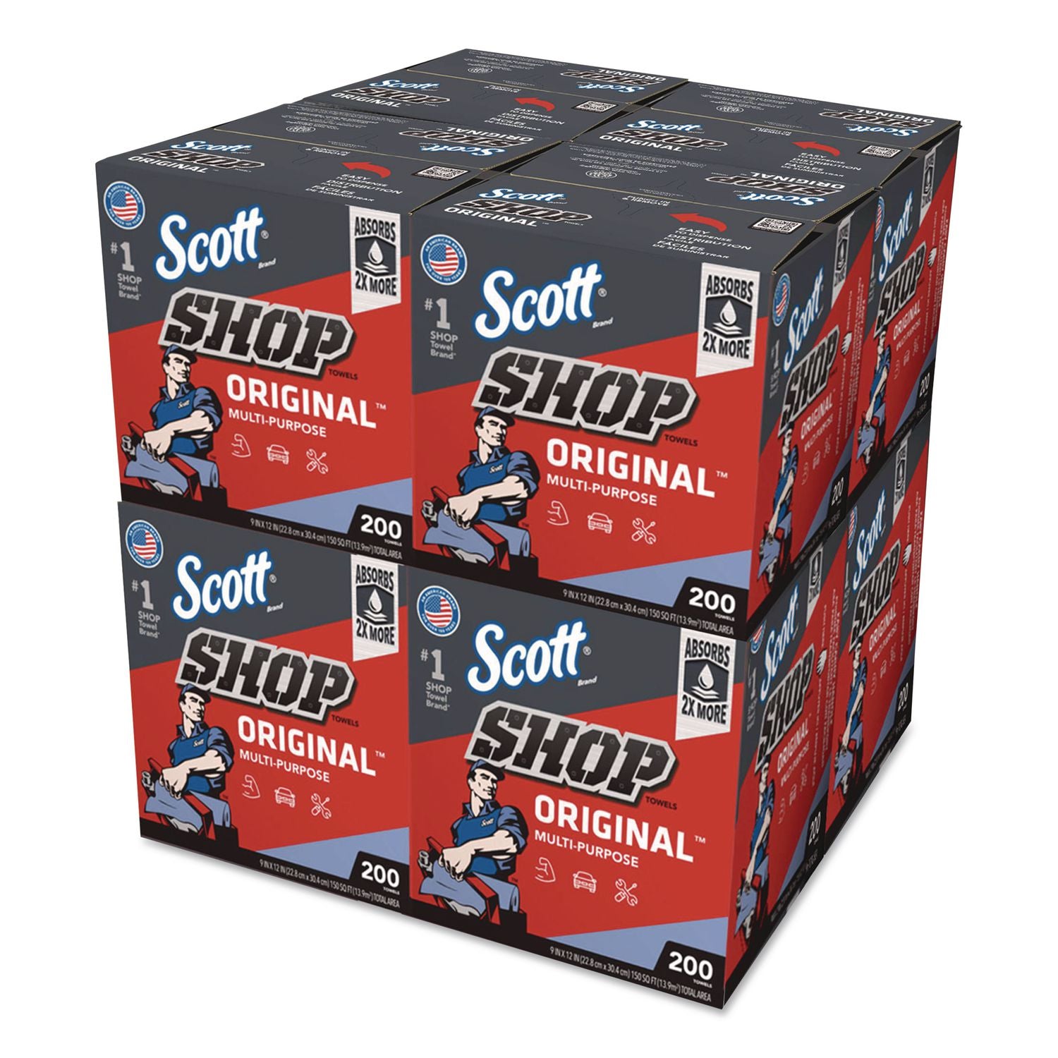 Shop Towels, POP-UP Box, 1-Ply, 9 X 12, Blue, 200/Box, 8 Boxes/Carton