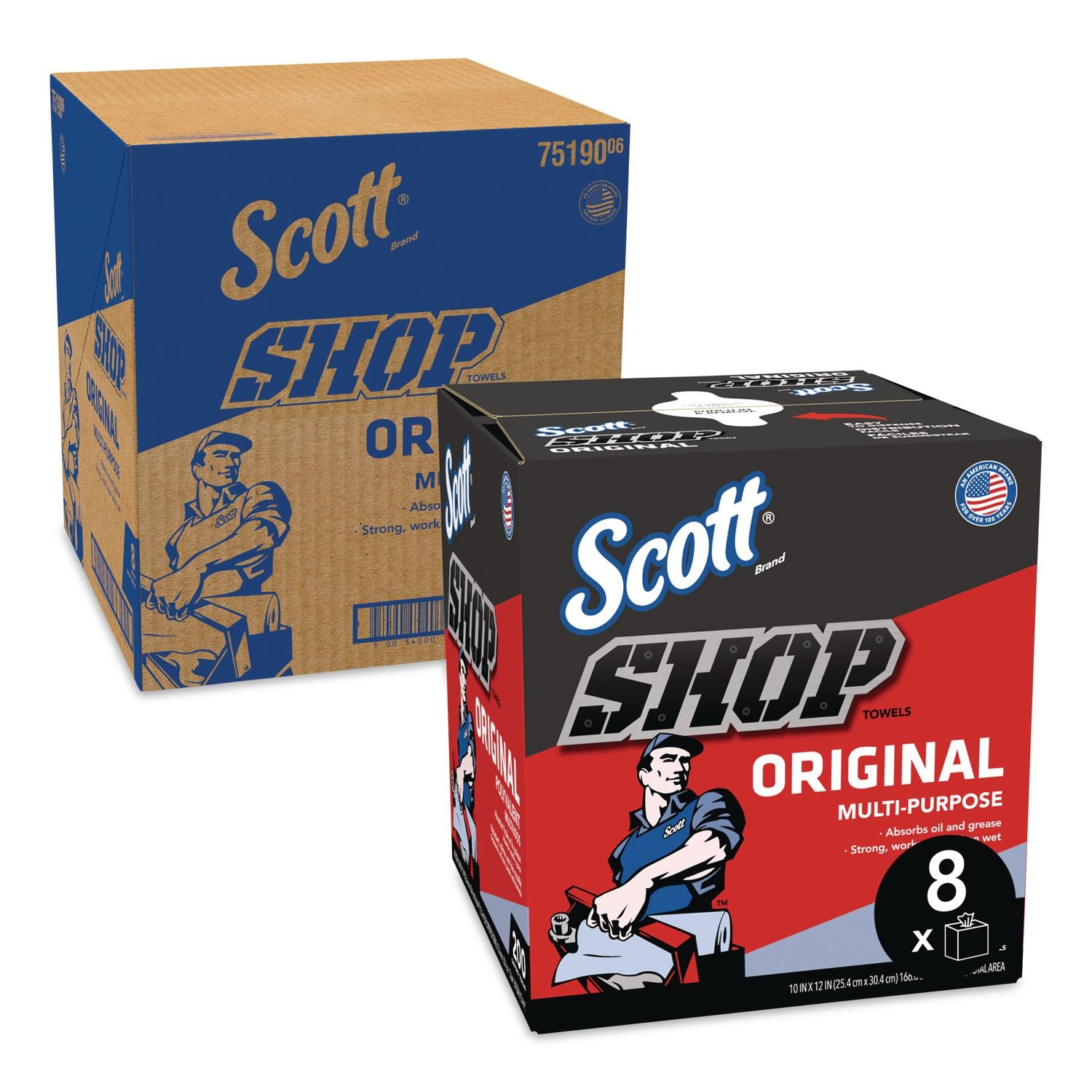 Shop Towels Original, 1-Ply, 9 X 12, Unscented, Blue, 200/Box