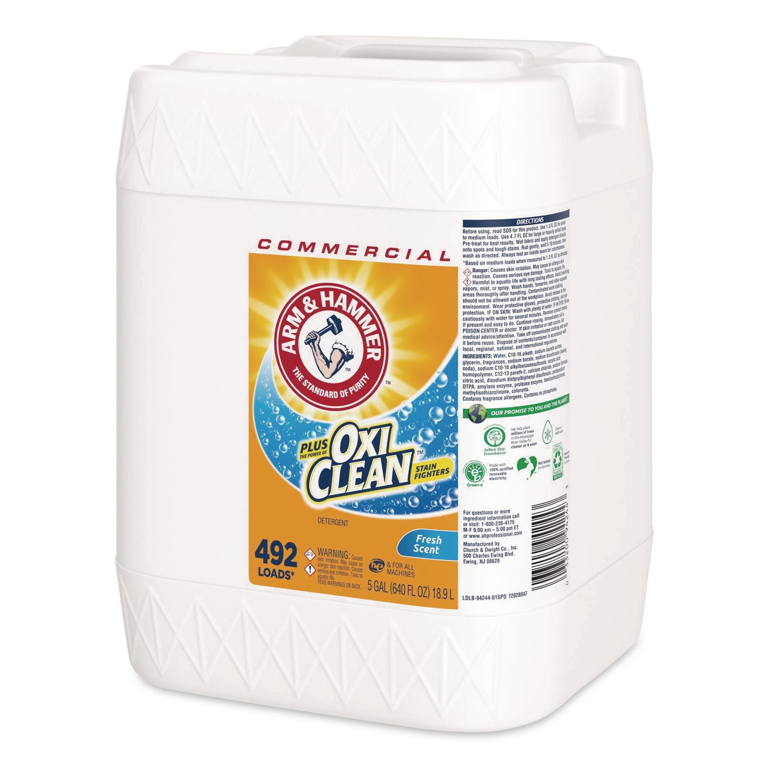 Plus Oxiclean Laundry Detergent, 492 Loads, Fresh Scent, 5 Gal Jug