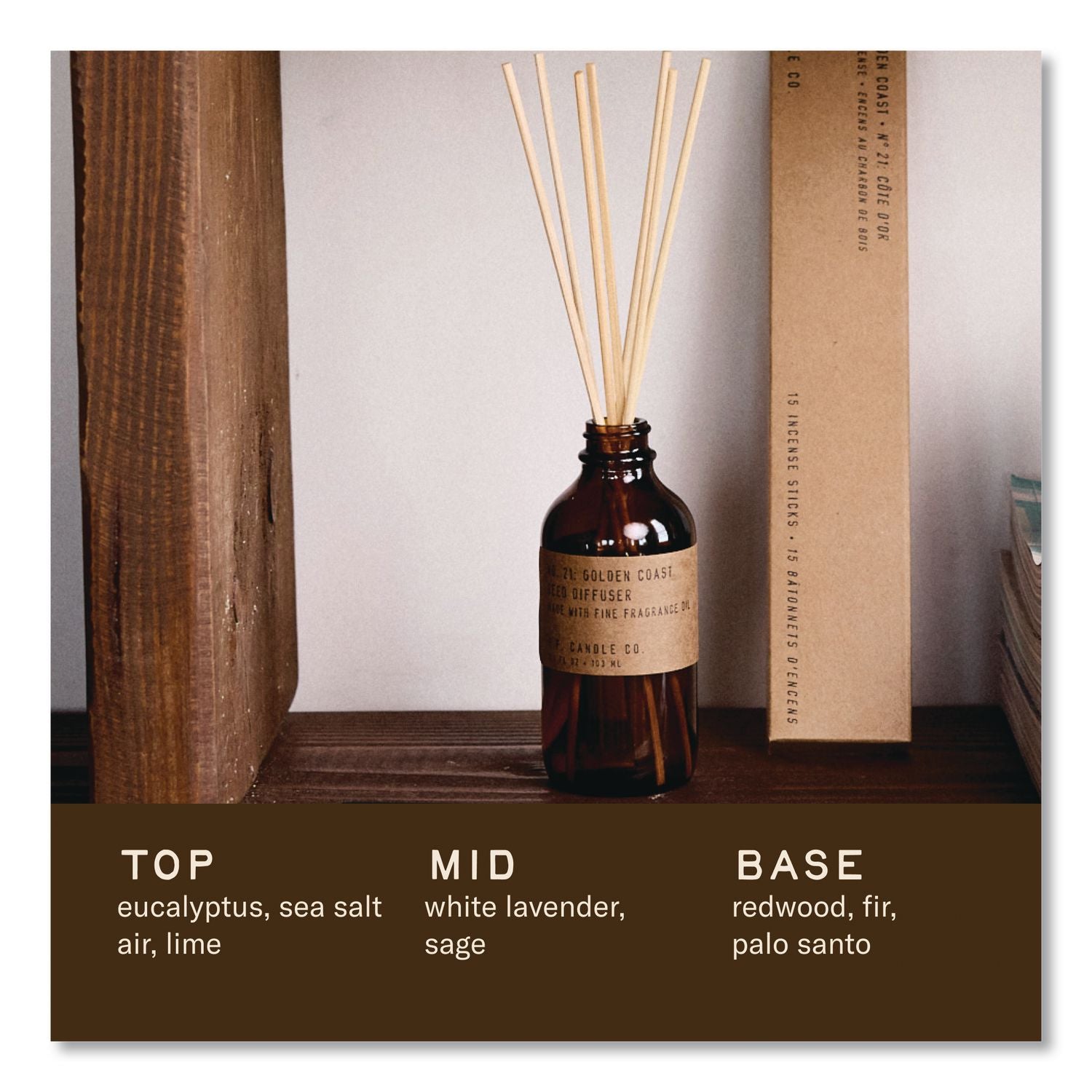 Reed Diffuser, Golden Coast, 3.5 Oz, 4.25" Bottle, 9" Reeds, Amber