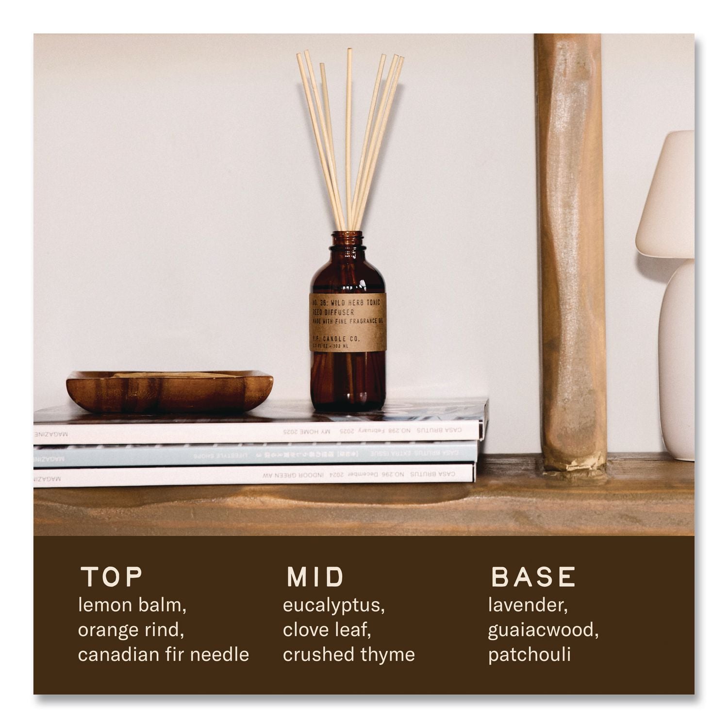 Reed Diffuser, Arroyo Oak, 3.5 Oz, 4.25" Bottle, 9" Reeds, Amber