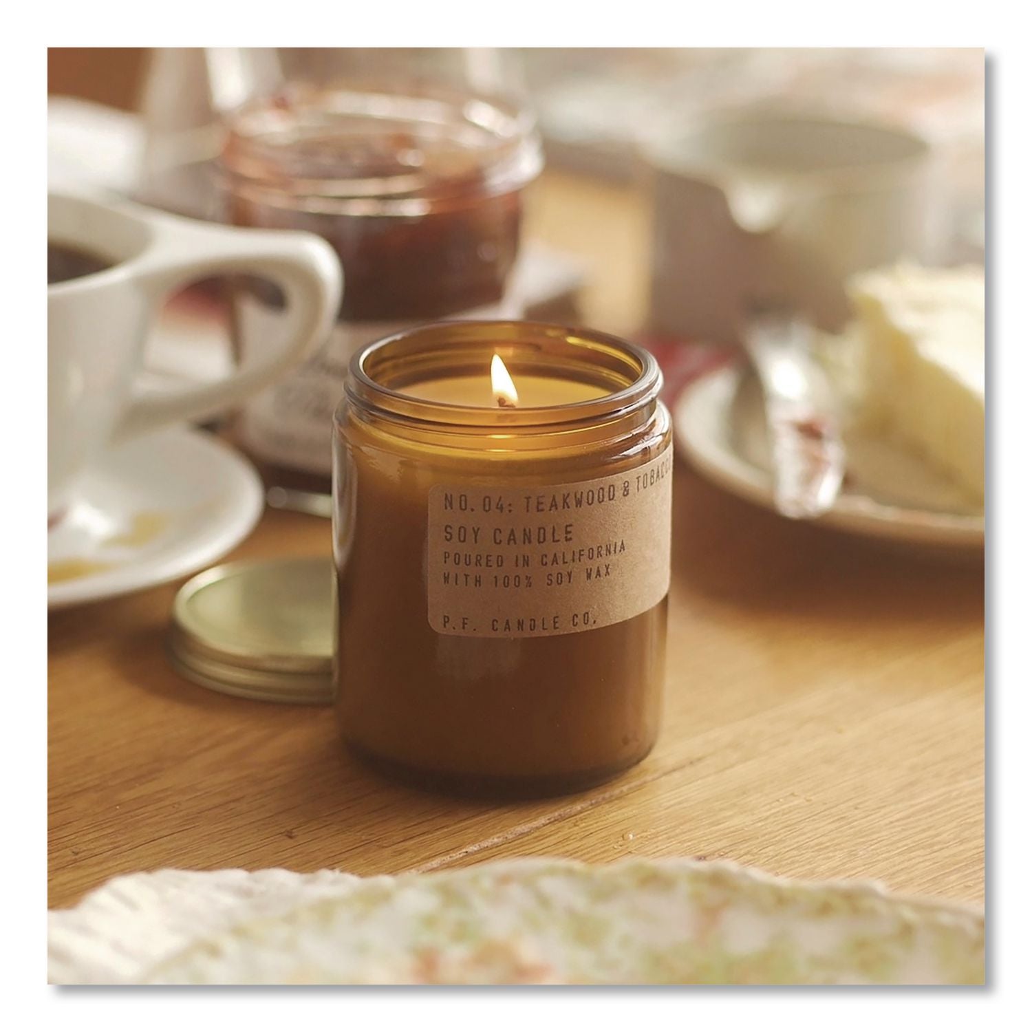 Soy Jar Candle, Teakwood And Tobacco, 50 Hour Burn Time, 7.2 Oz, Amber