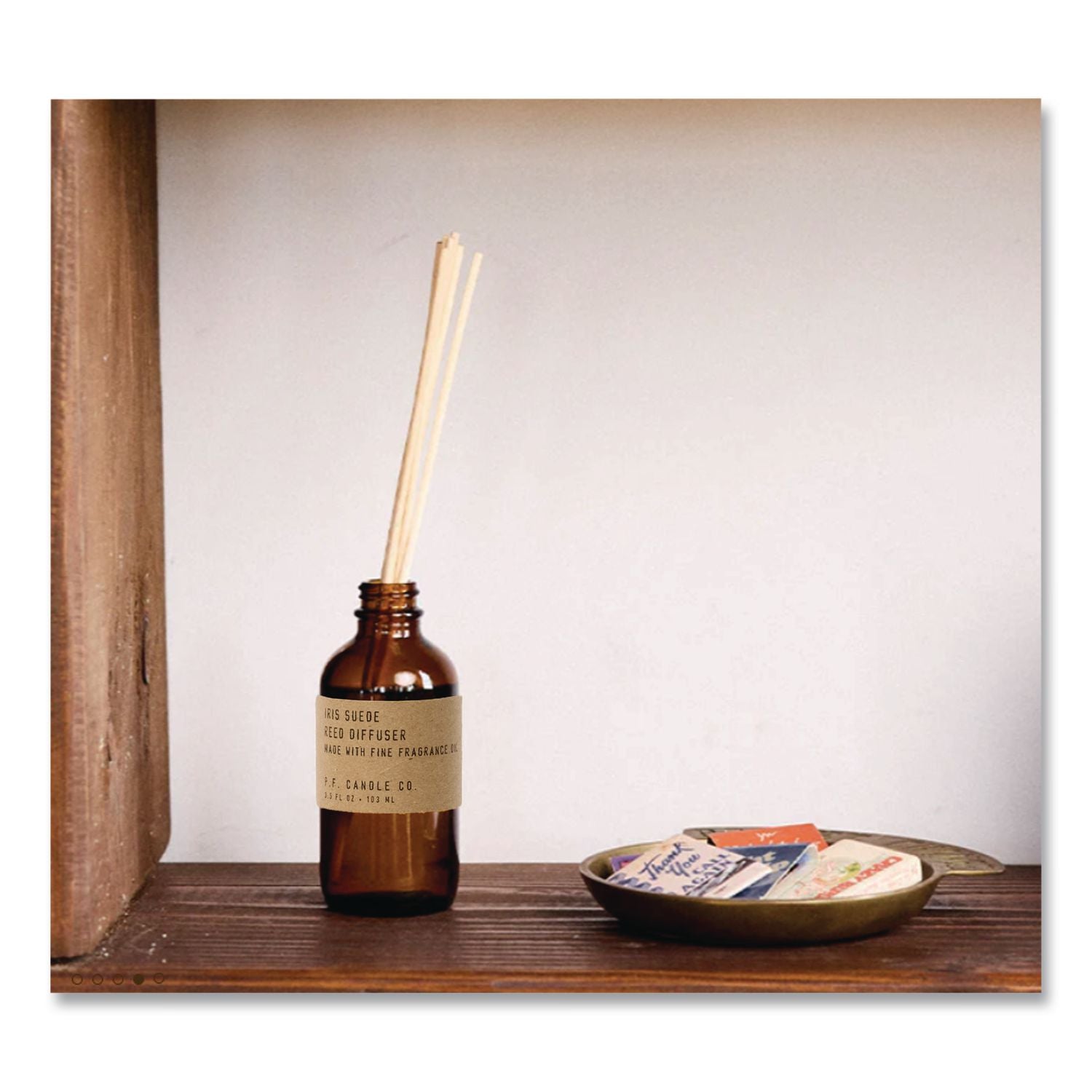 Reed Diffuser, Iris Suede, 3.5 Oz, 4.25" Bottle, 9" Reeds, Amber
