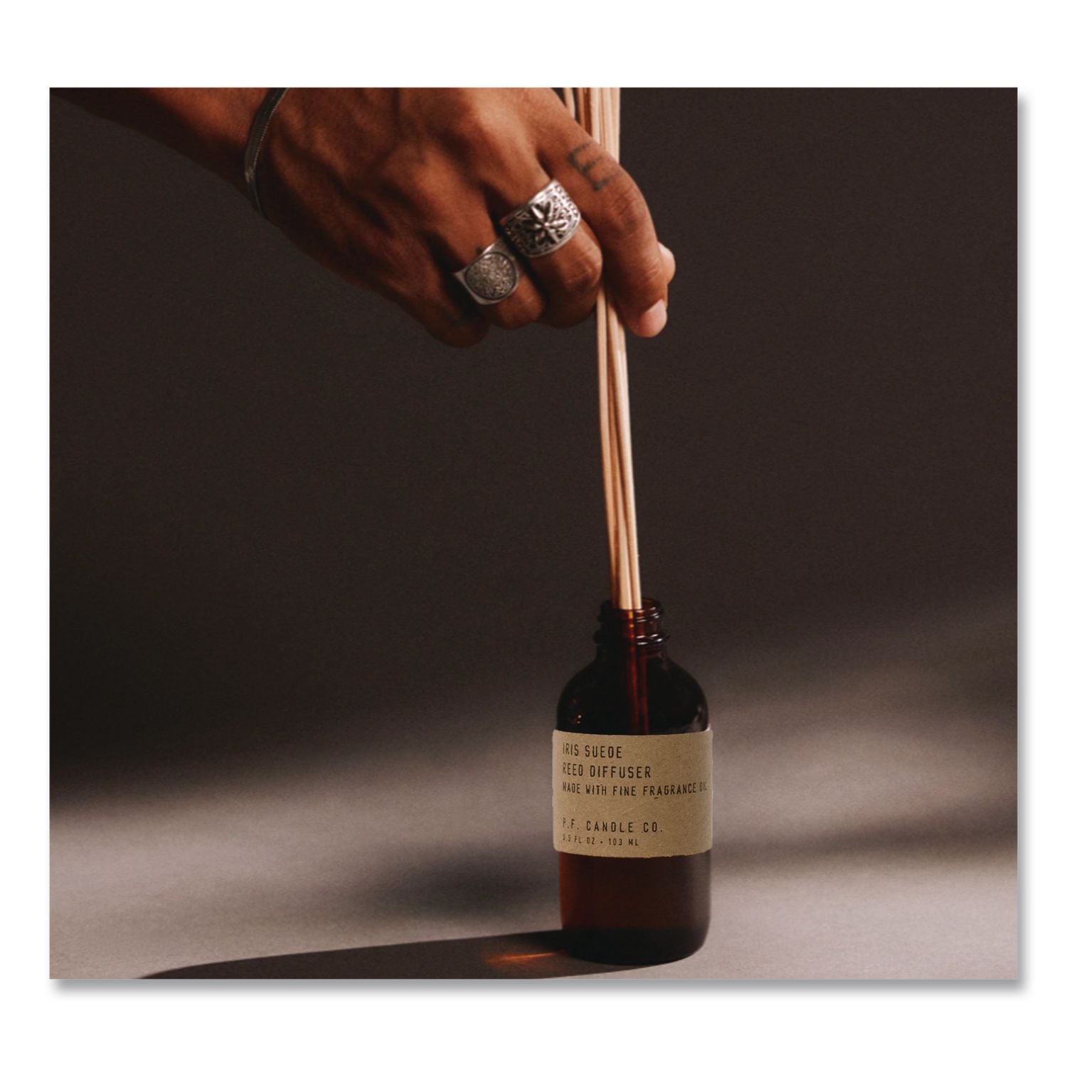 Reed Diffuser, Iris Suede, 3.5 Oz, 4.25" Bottle, 9" Reeds, Amber
