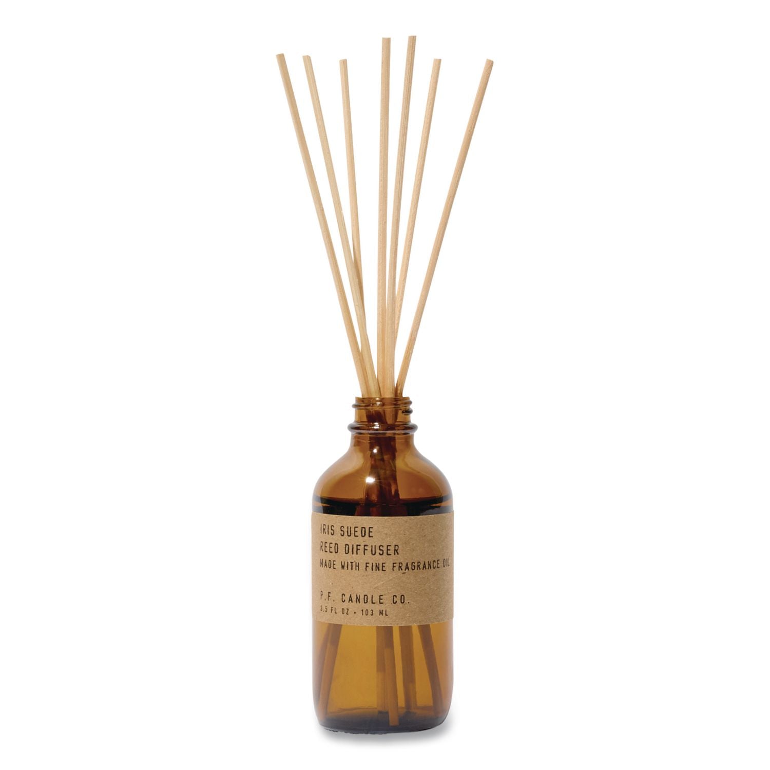 Reed Diffuser, Iris Suede, 3.5 Oz, 4.25" Bottle, 9" Reeds, Amber