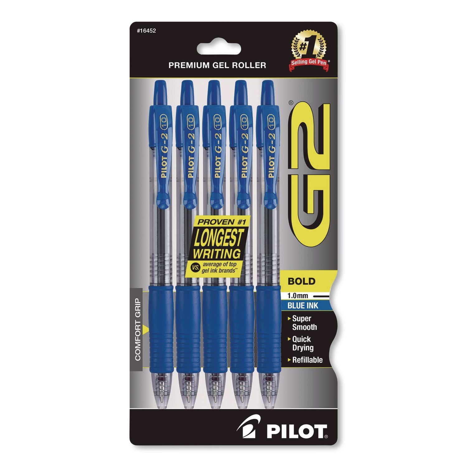 G2 Edge Premium Gel Pen, Retractable, Bold 1 Mm, Blue Ink, Clear/Blue Barrel, 5/Pack