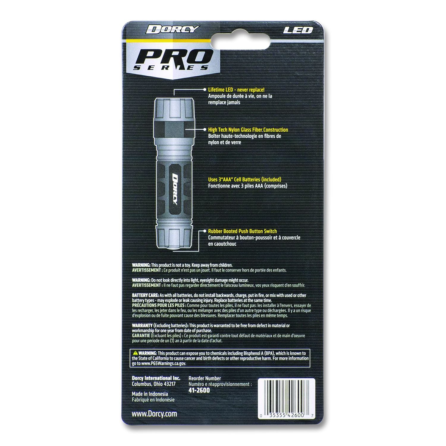 Unbreakable Pro Compact Flashlight, 3 AAA Batteries (Included), Black