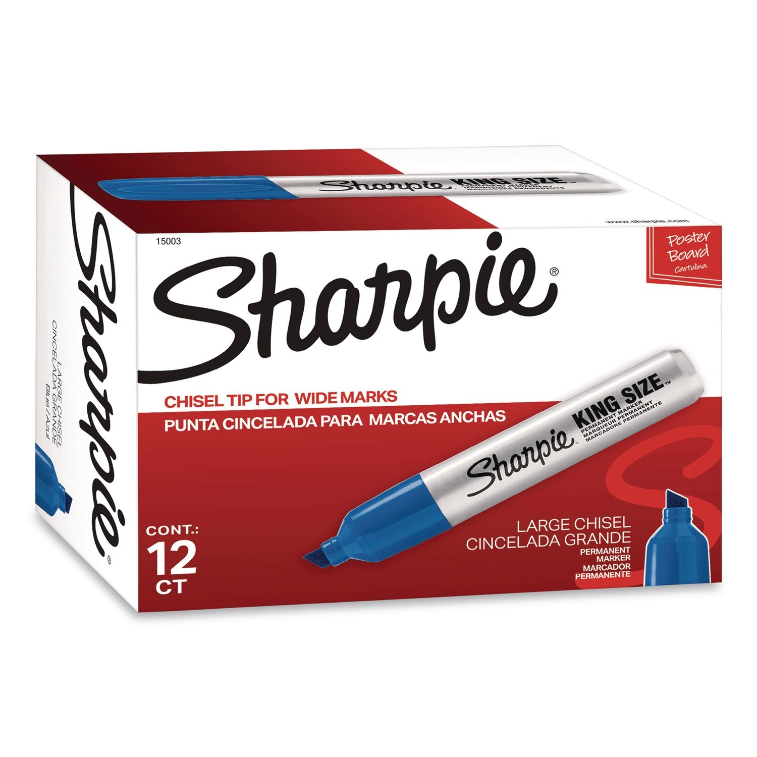 King Size Tank Permanent Marker, Chisel Tip, Blue Ink, 144/Carton