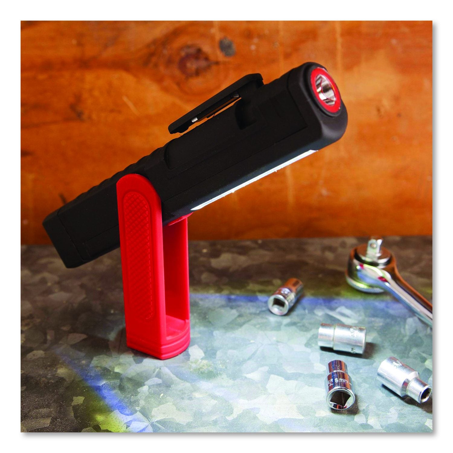 COB Pocket Work Light Flashlight, 3 AAA Batteries (Included), Red/Black