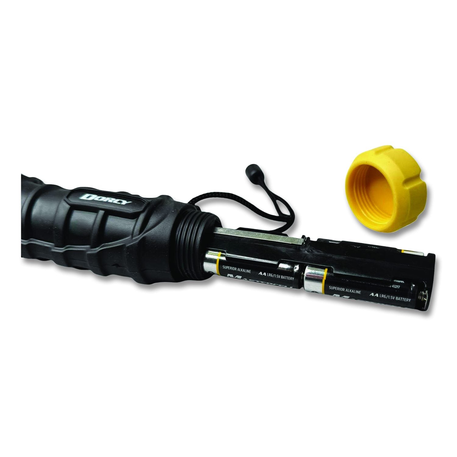 Durable Rubber Flashlight, 3 AA Batteries (Included), Black/Yellow