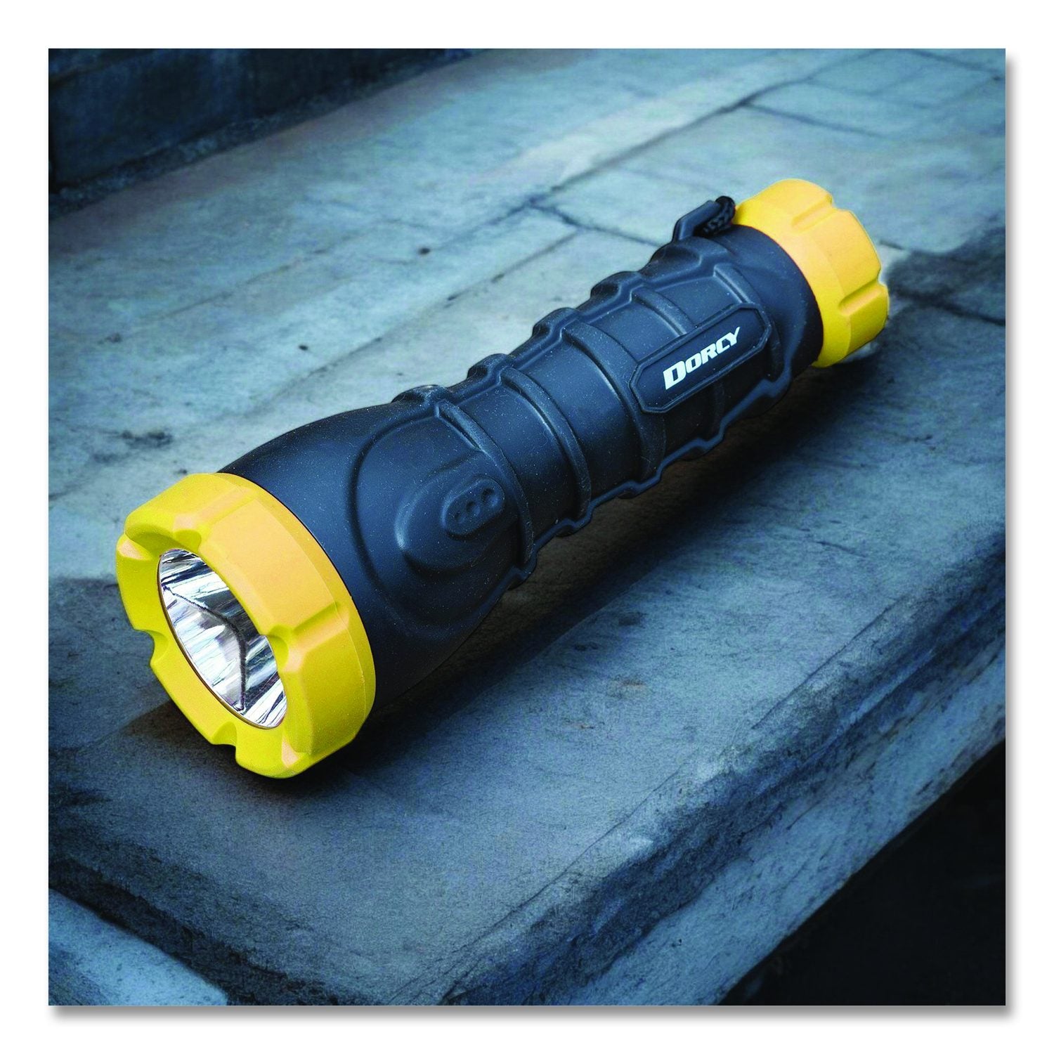 Durable Rubber Flashlight, 3 AA Batteries (Included), Black/Yellow