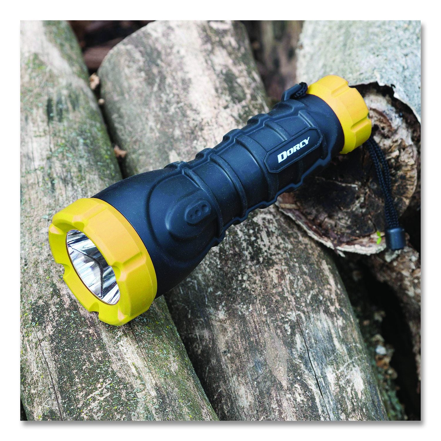 Durable Rubber Flashlight, 3 AA Batteries (Included), Black/Yellow