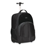 Compact Rolling Backpack, Fits PC Laptops Up To 16" And Macbook Pros Up To 17", 13.8" X 9" X 19", Black