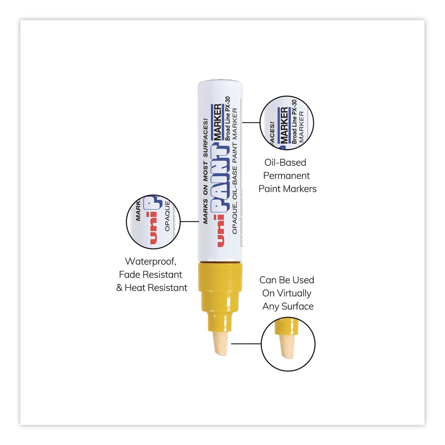 Permanent Marker, Broad Tip, Yellow, 6/Pack