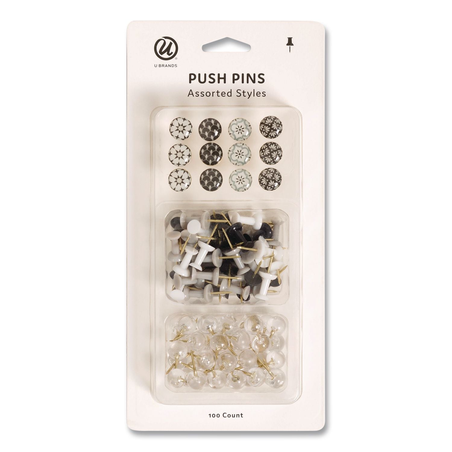 Moroccan Monochrome Push Pins, Assorted Colors, 100/Pack