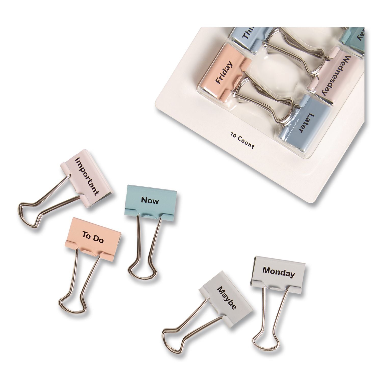 Task On Hand Medium Binder Clips, Assorted Labels/Colors, 10/Pack