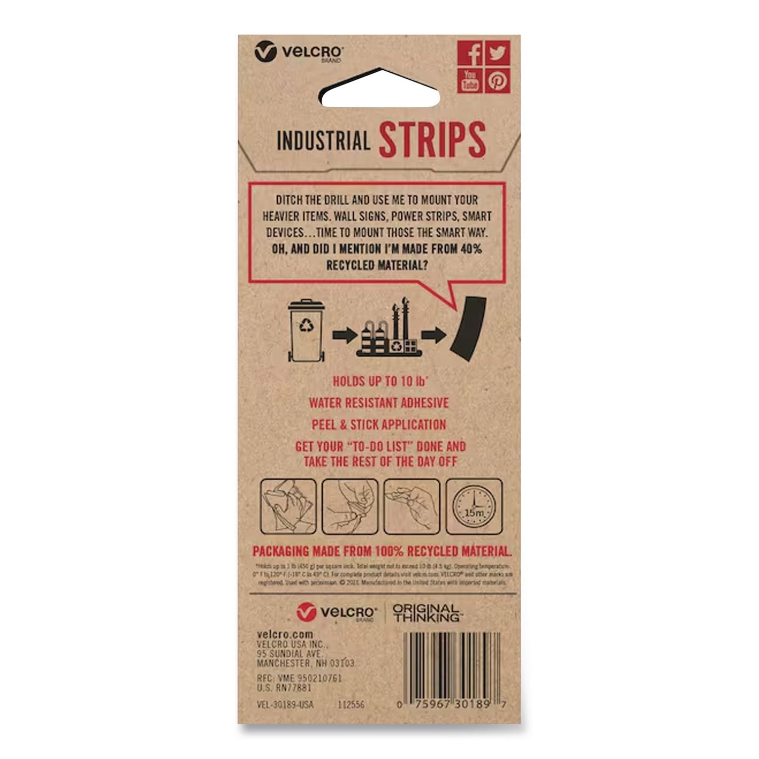 ECO Collection Industrial Strips, 1.75" X 3", Black, 2/Pack