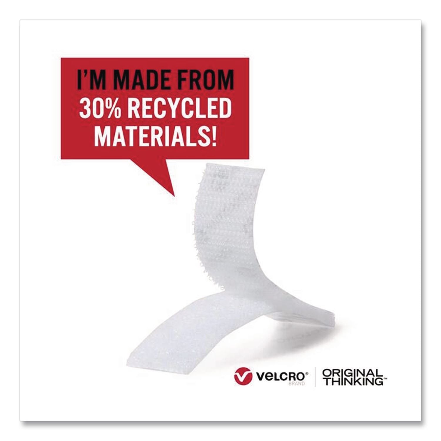 ECO Collection Hook-And-Loop Strips, 2.5" X 0.75", White, 8/Pack