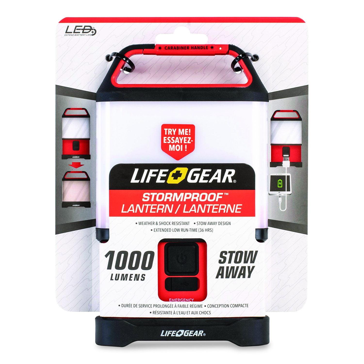 Lifegear Stormproof Stow Away Lantern, 4 AA Batteries (Included), Red