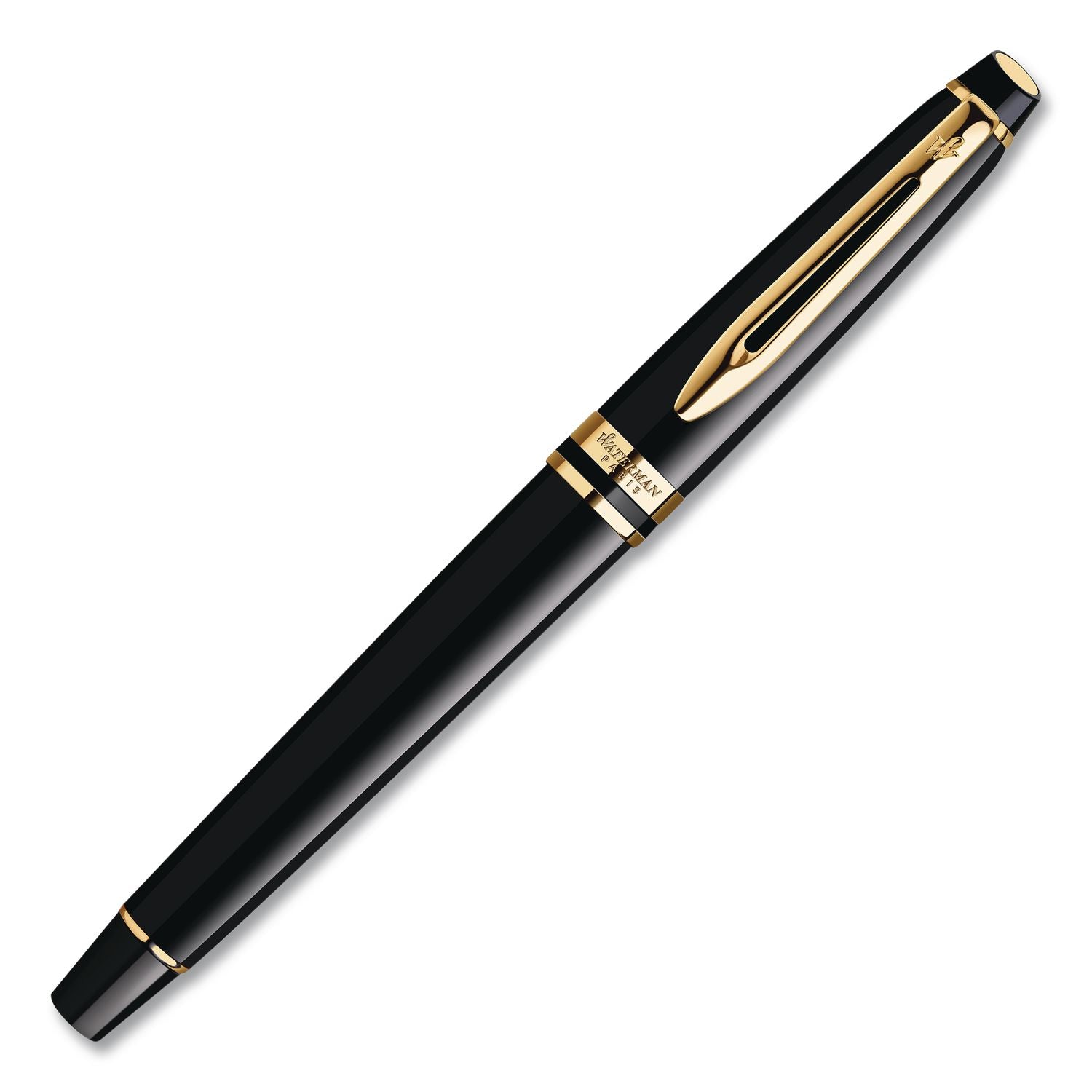 Expert Fountain Pen Gift Box, Medium Nib, Blue Ink, Black Barrel With 23K Gold Accents