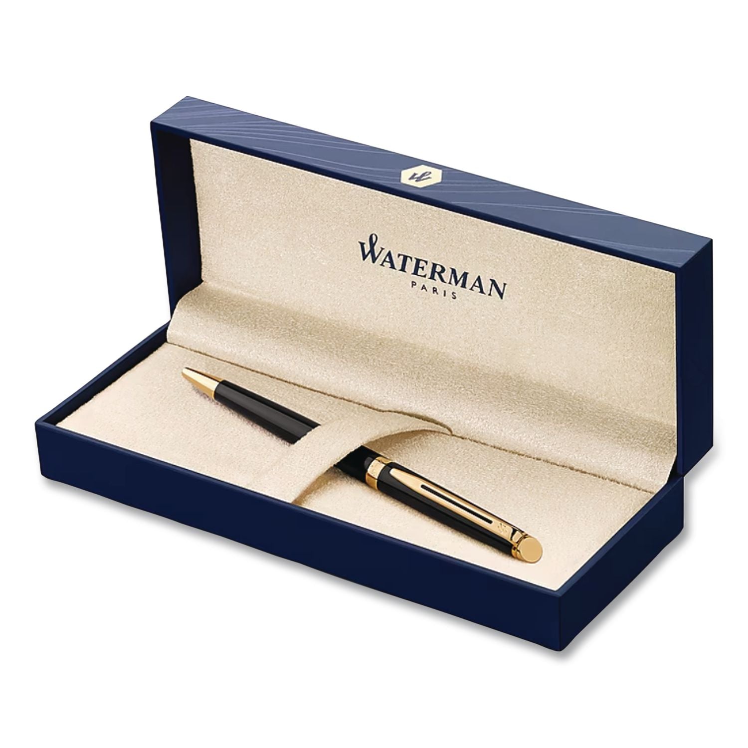 Expert Fountain Pen Gift Box, Medium Nib, Blue Ink, Black Barrel With 23K Gold Accents