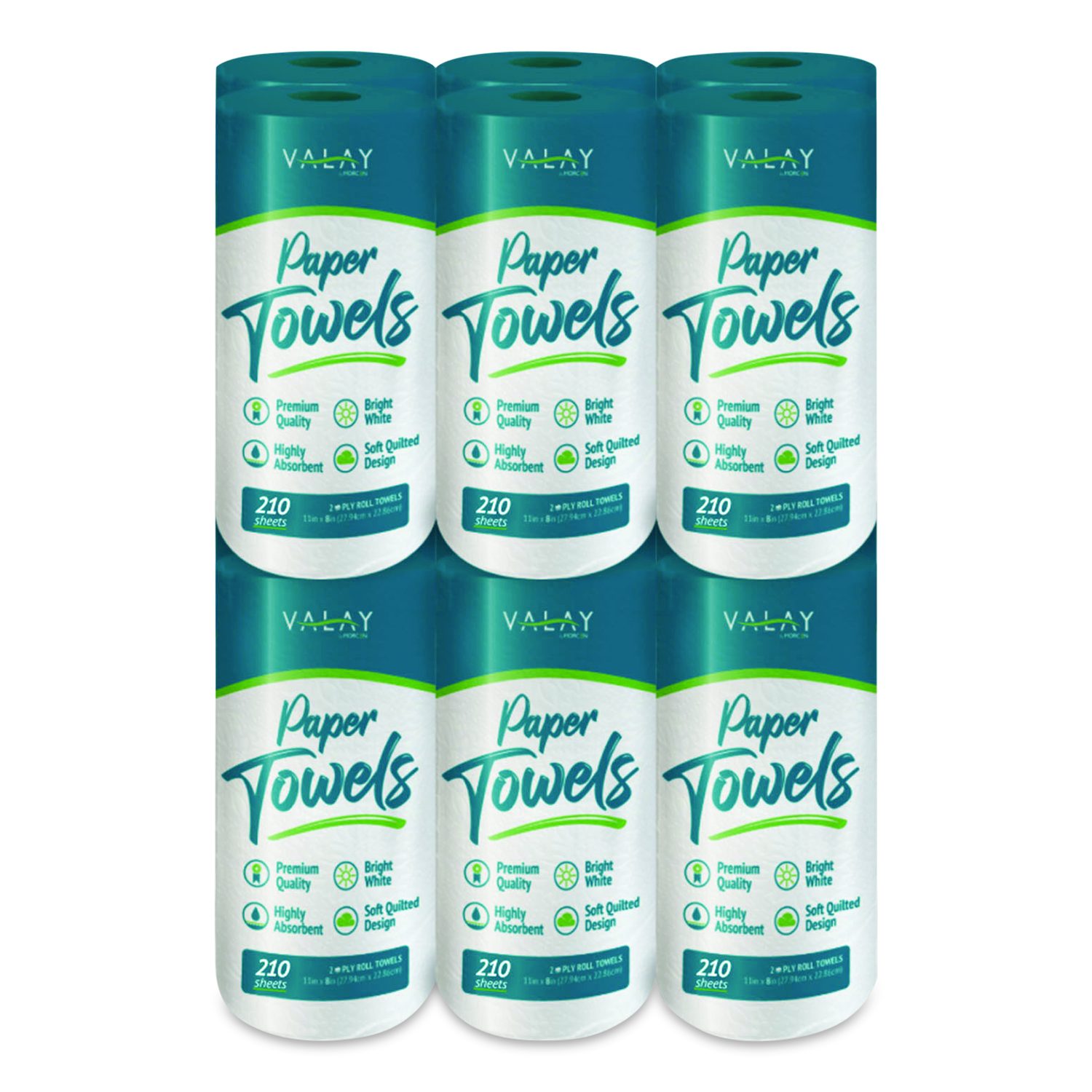 Kitchen Roll Towel, 2-Ply, 8 X 11, White, 210 Sheets/Roll, 12 Rolls/Carton