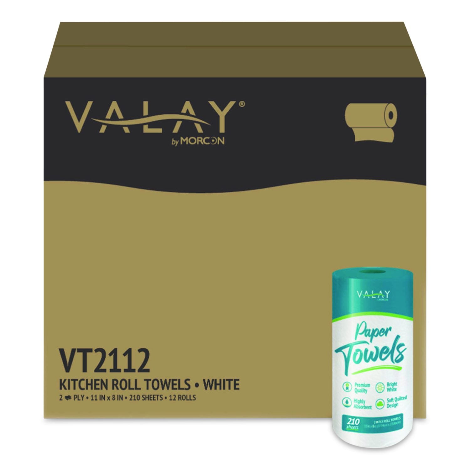 Kitchen Roll Towel, 2-Ply, 8 X 11, White, 210 Sheets/Roll, 12 Rolls/Carton