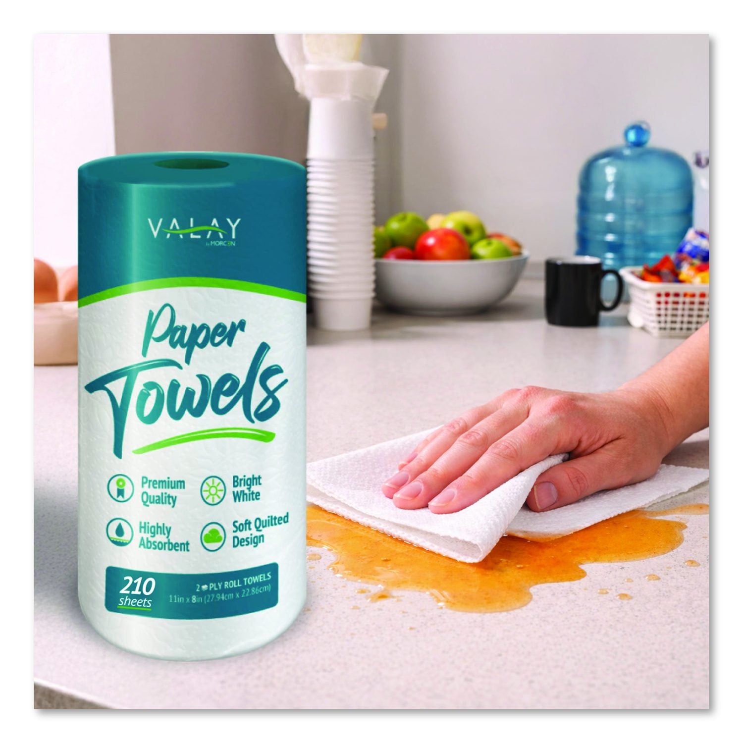 Kitchen Roll Towel, 2-Ply, 8 X 11, White, 210 Sheets/Roll, 12 Rolls/Carton