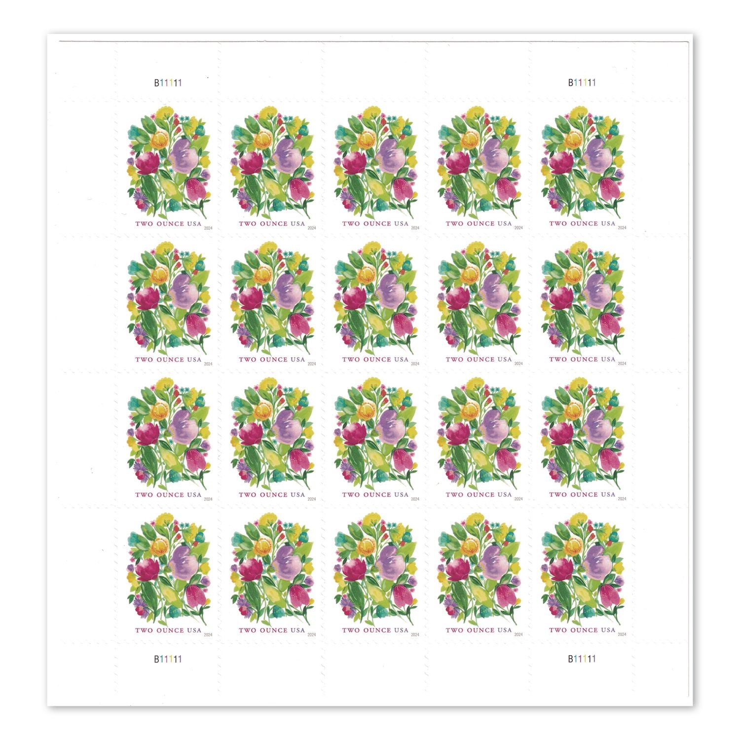 2 Oz First-Class Forever Stamps, Wedding Blooms, 20/Pack