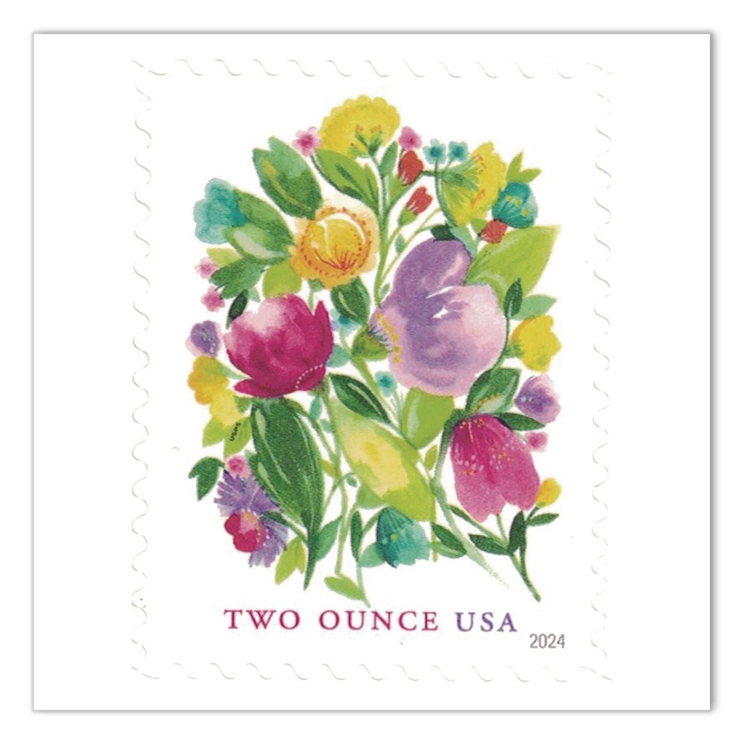 2 Oz First-Class Forever Stamps, Wedding Blooms, 100/Pack