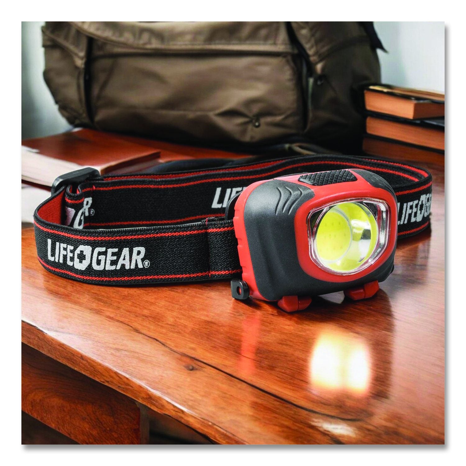Lifegear Storm Proof Headlamp, 3 AAA Batteries (Included), Black/Red