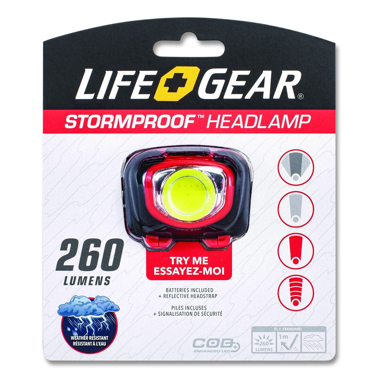 Lifegear Storm Proof Headlamp, 3 AAA Batteries (Included), Black/Red