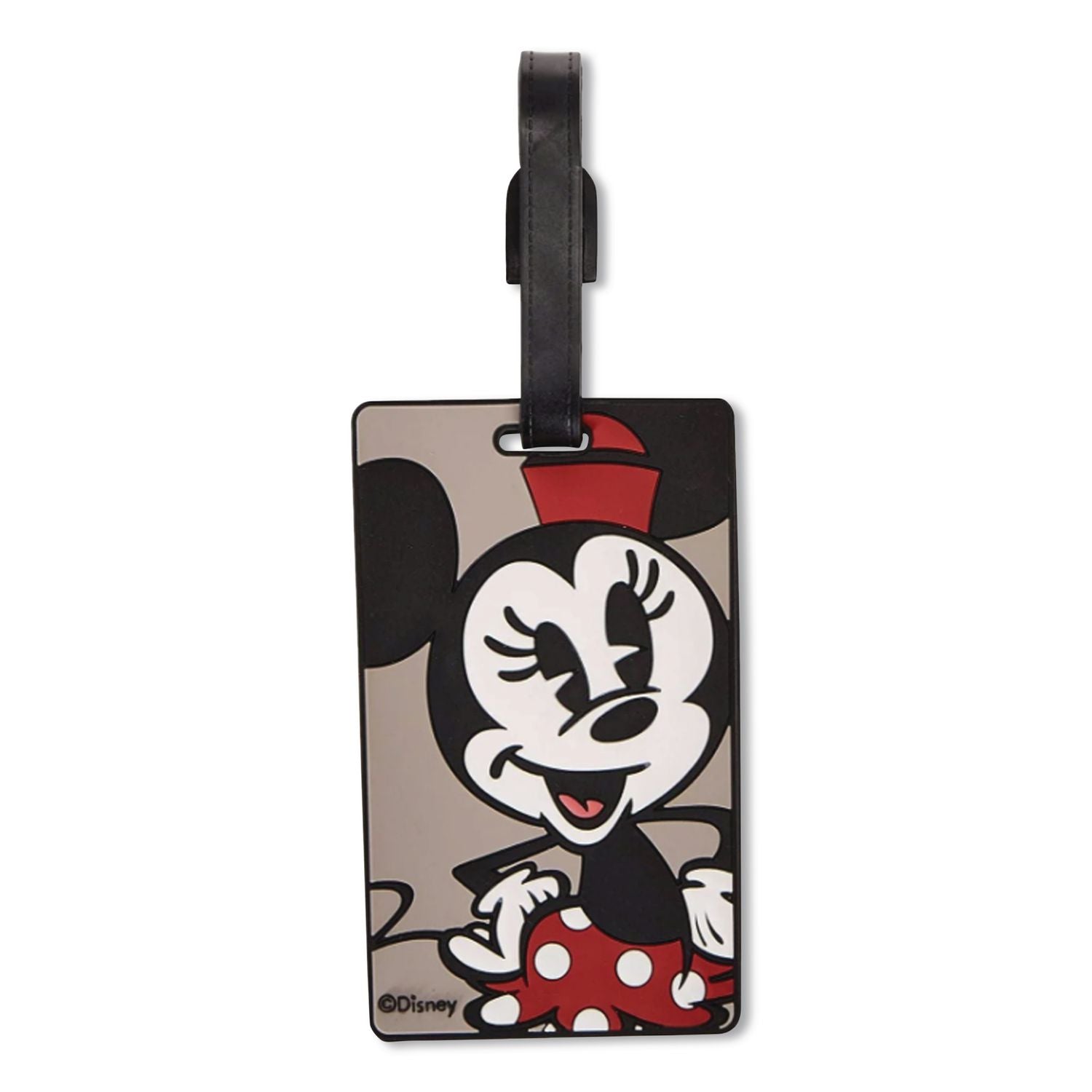 Disney Minnie Mouse Luggage Tag, Molded Rubber, Gray/Black/Red