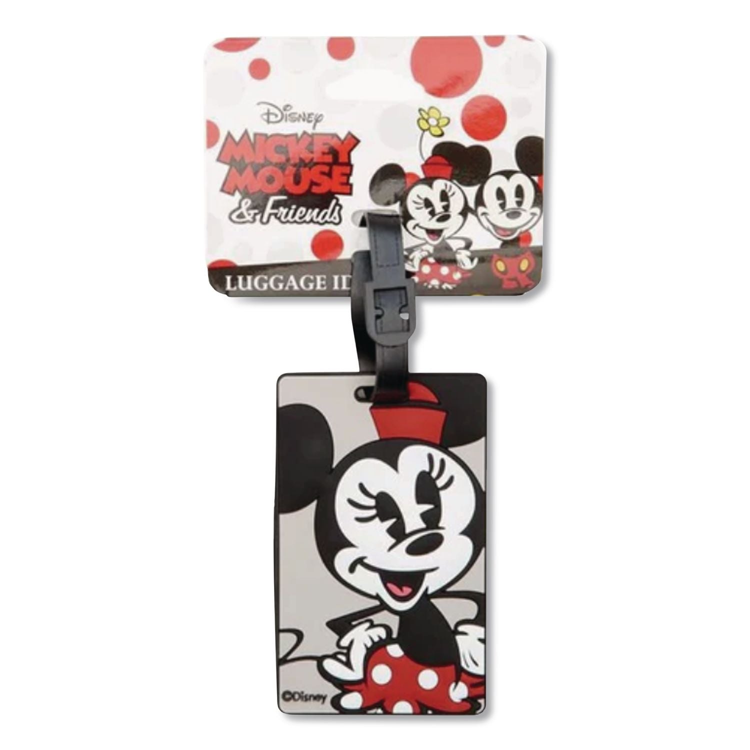 Disney Minnie Mouse Luggage Tag, Molded Rubber, Gray/Black/Red