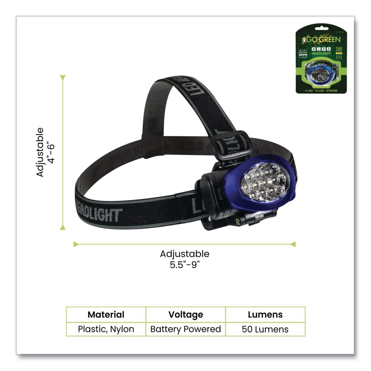 LED Headlights, 3 AAA Batteries (Included), Blue