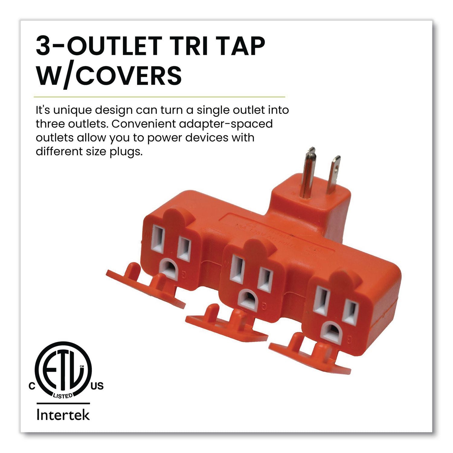 3-Outlet Tri Tap Adapter With Covers, Orange