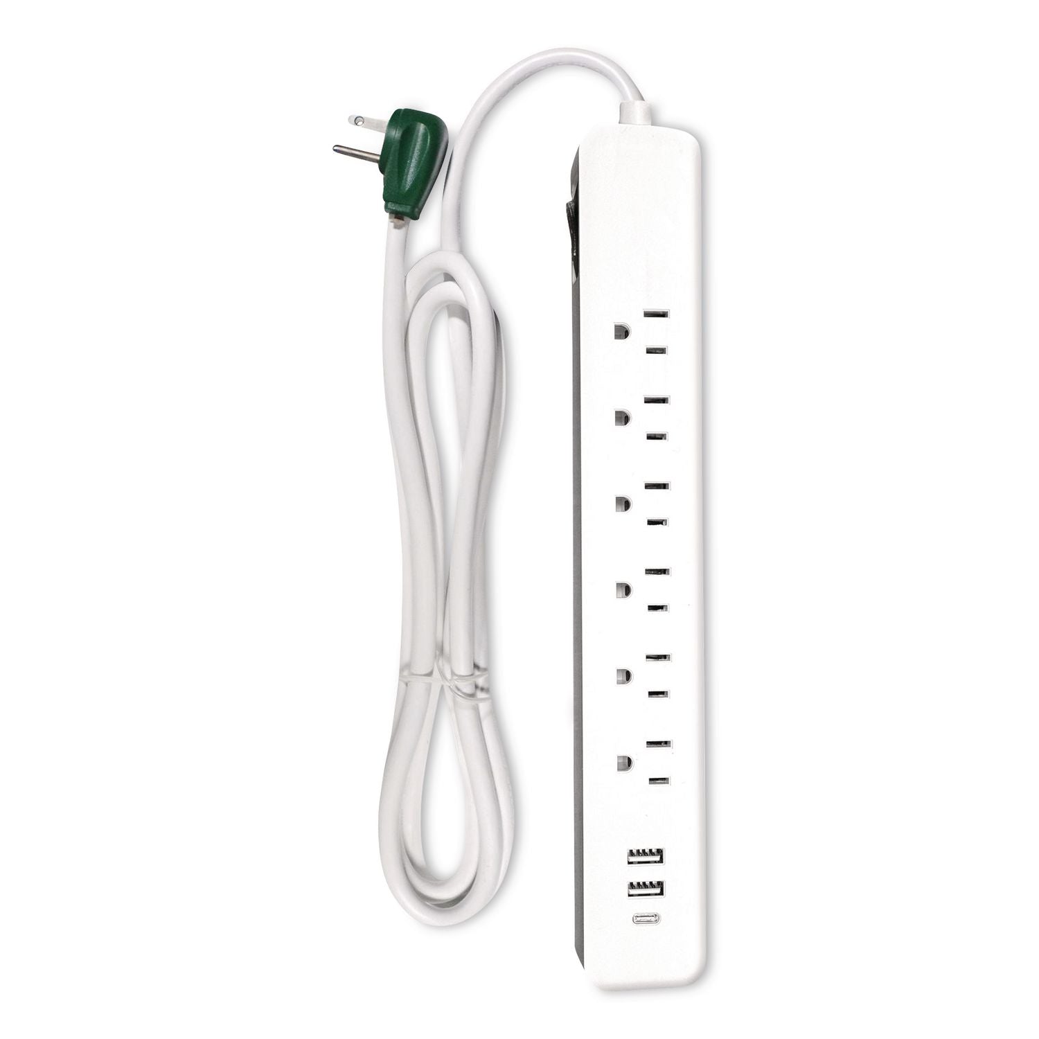6 Outlet Surge Protector With USB, 6 AC Outlets/3 USB Ports, 6 Ft Cord, 450 J, White