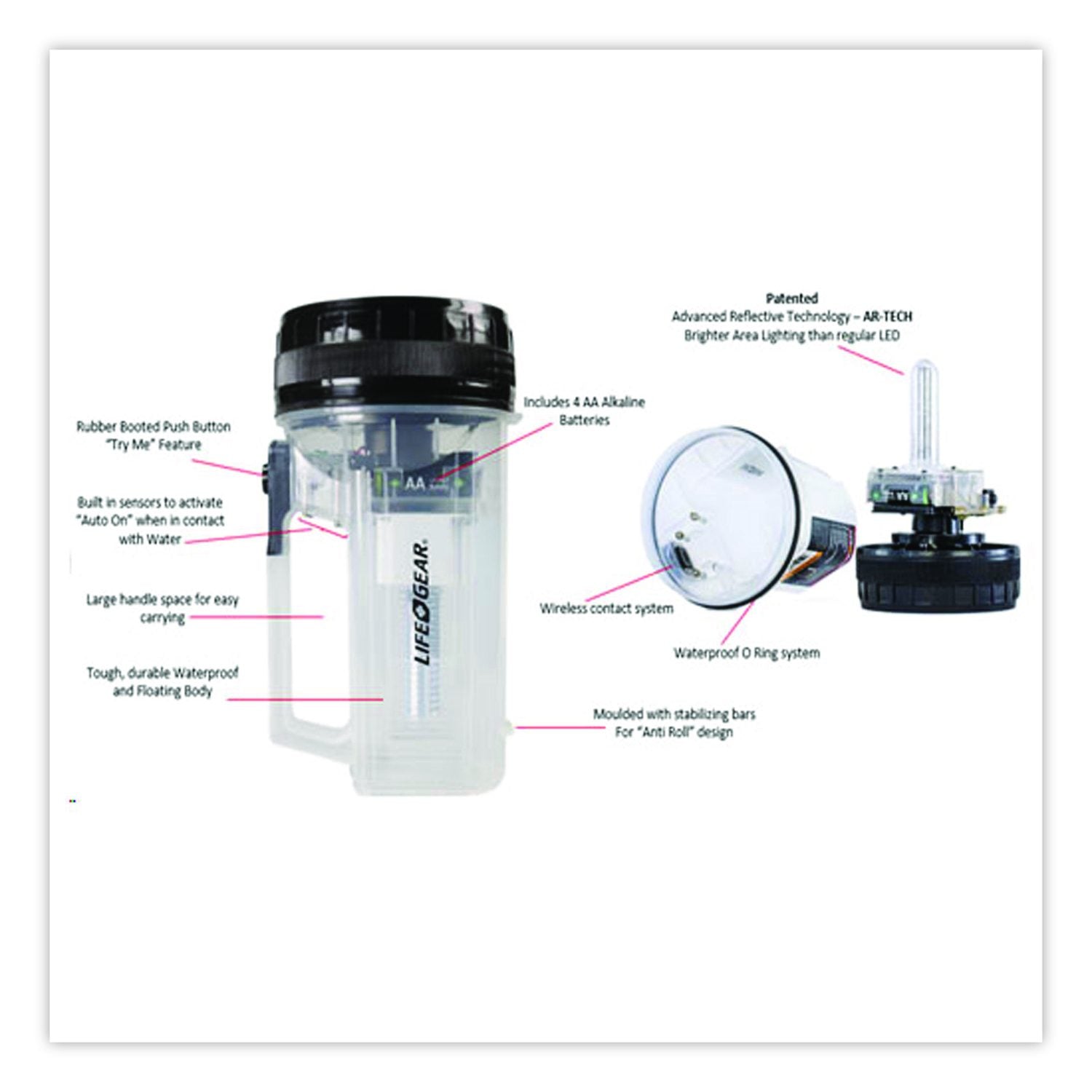 Lifegear AR Tech Spotlight And Lantern, 4 AA Batteries Included, Clear