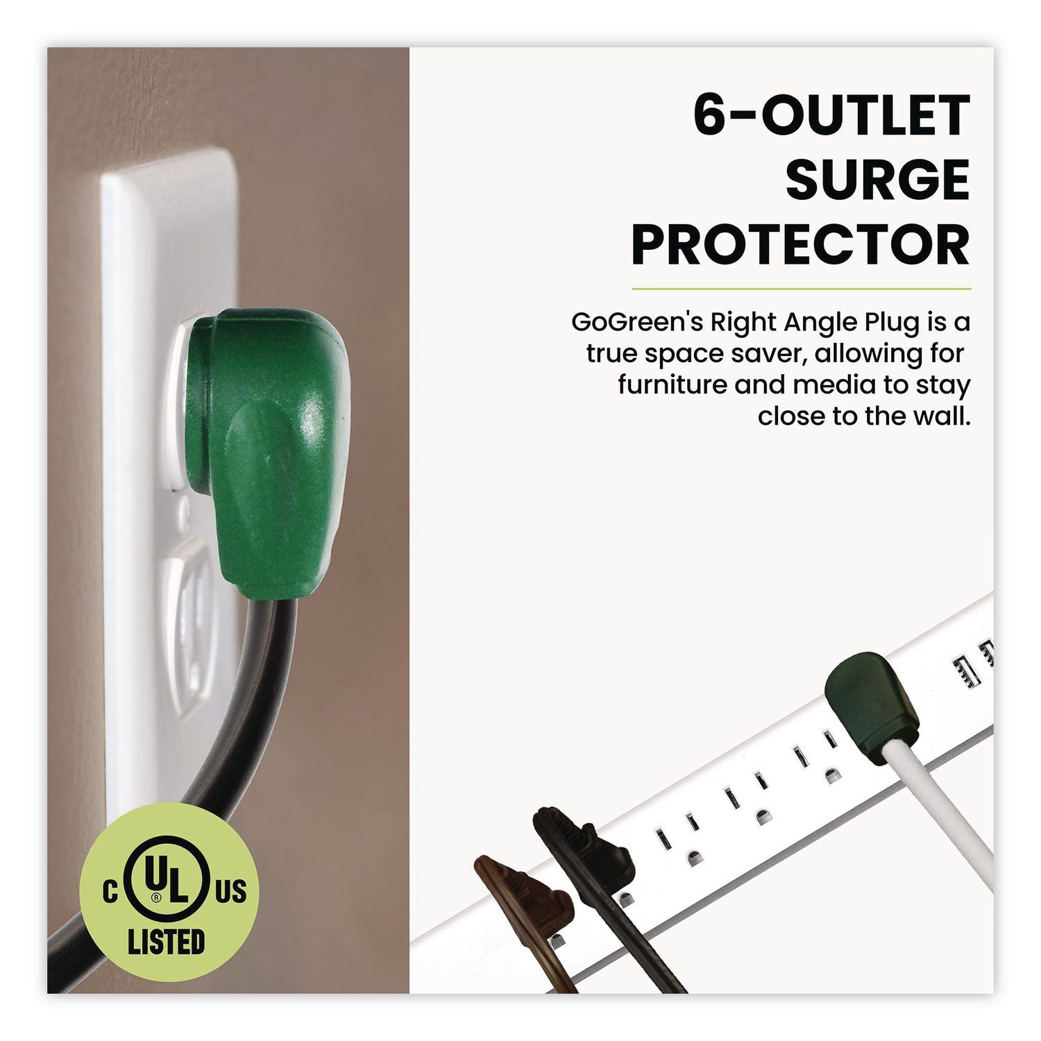 6 Outlet Surge Protector With USB, 6 AC Outlets/3 USB Ports, 6 Ft Cord, 450 J, White