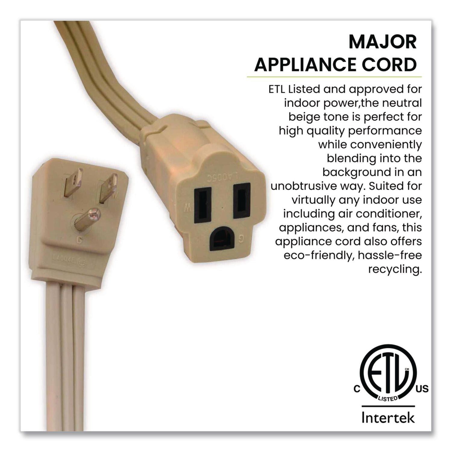Appliance Cords, 3 Ft, 15 A, Beige