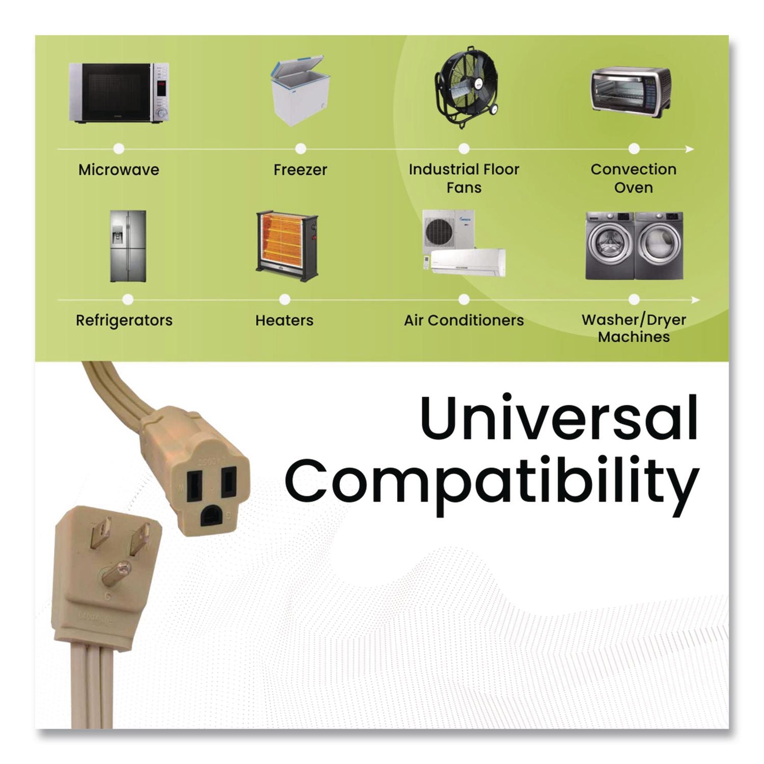 Appliance Cords, 3 Ft, 15 A, Beige