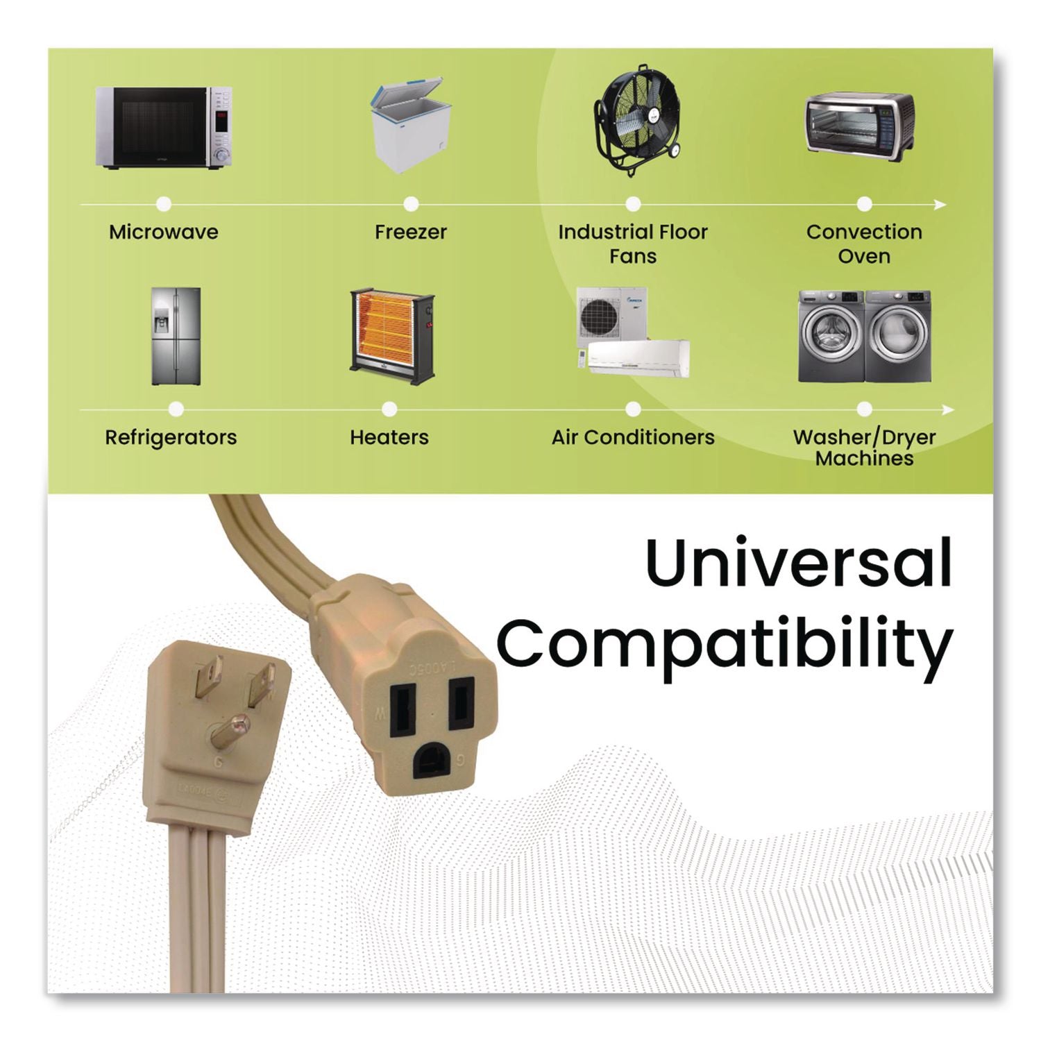 Appliance Cords, 20 Ft, 15 A, Beige