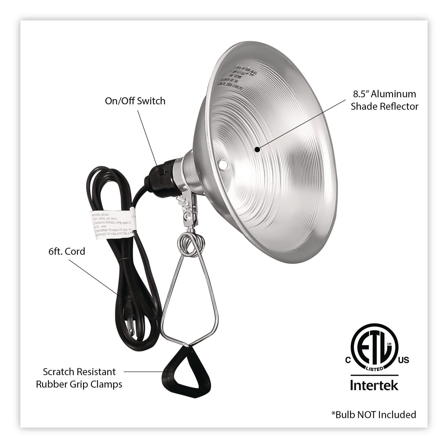 Clamp Lights, E26 Bulb, 7 X 8.5 X 8.5, Gray